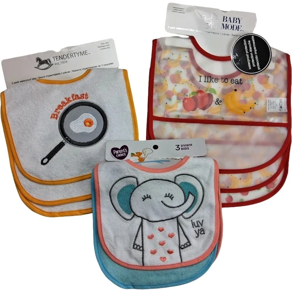 9pc Baby Bib Lot Waterproof Unisex Breakfast Lunch Dinner Apple Banana Catcher